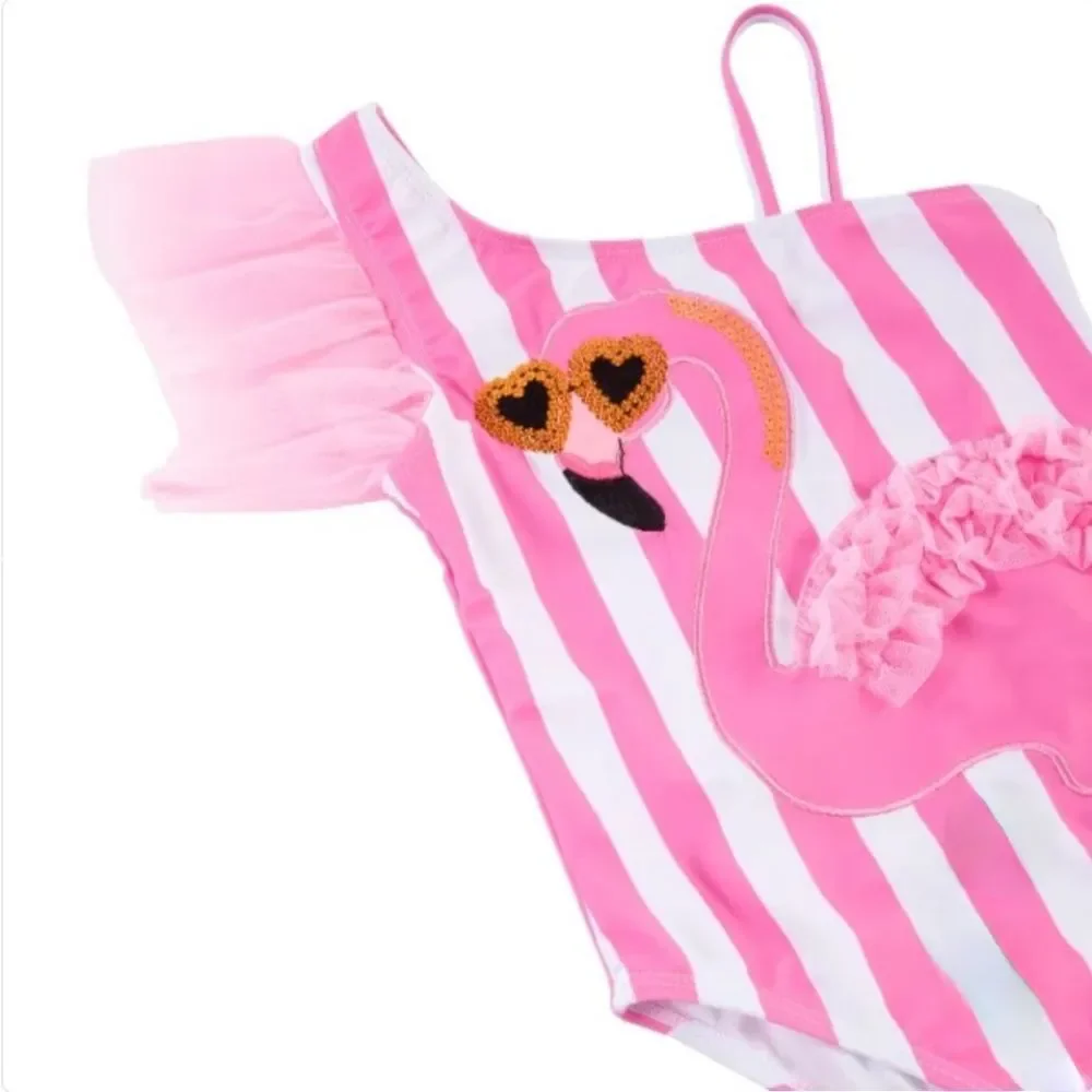 Flapdoodles 2T Pink Flamingo 2-piece Swim Set UPF Swimsuit + Coverup Dress NWT